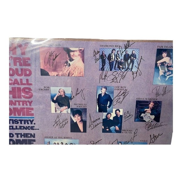 Vintage 1991 Country Singers Signed Poster Alan Jackson Broke & Dunn Diamond Rio - Picture 2 of 12